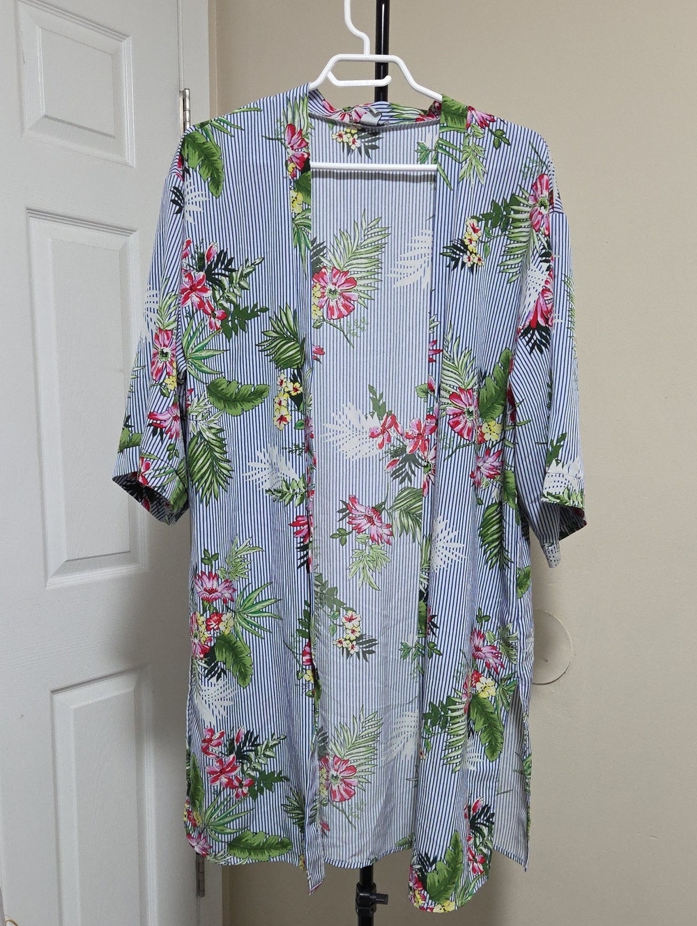 Revamped Blue Stripe Floral Swim Coverup